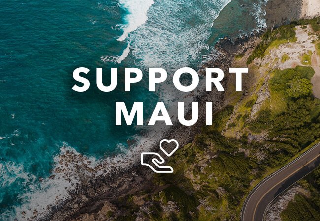 photo of maui beach, text 'support maui'