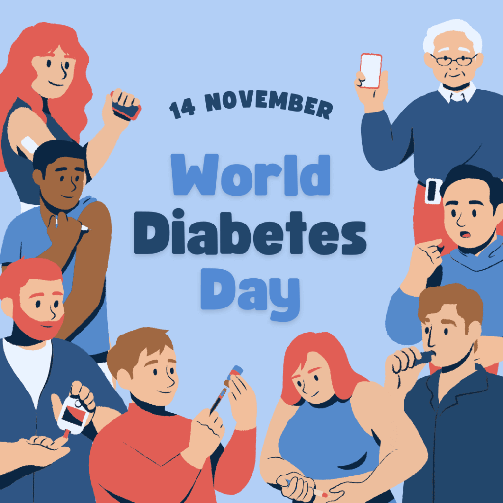 Blue and Red Illustrated World Diabetes Day Instagram Post
