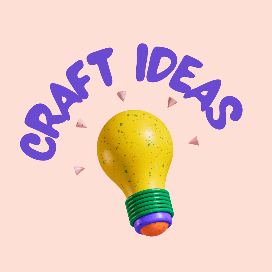 Yellow craft bulb with "Art & Crafts Ideas" on pink background.